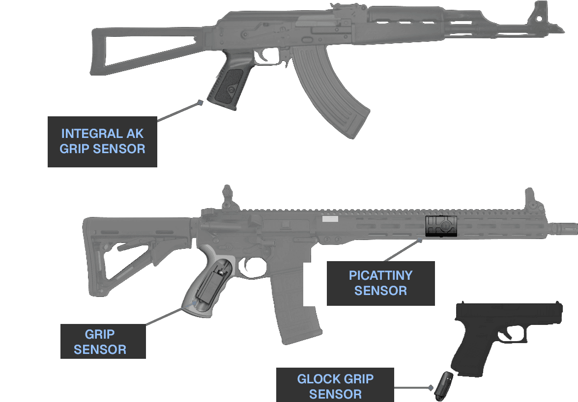 Senseer sensors mounted on a family of weapons